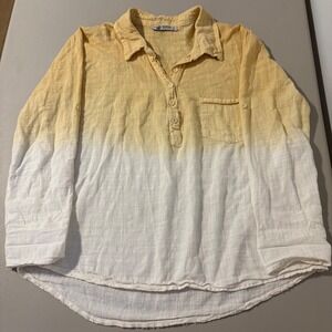 Rosidam Bohem Style Yellow White Ombre‎  Henley Top Roll Tab Sleeve SM Beachy